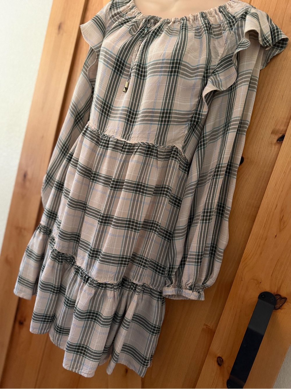 Ephemera XS/S Green Cream Plaid Cottagecore Prairie Mini Dress Cotton Blend Boho - Picture 9 of 15